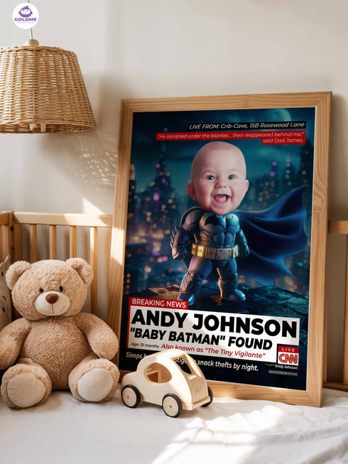 Custom Baby News Poster – Personalized Baby Bat Hero Wall Art